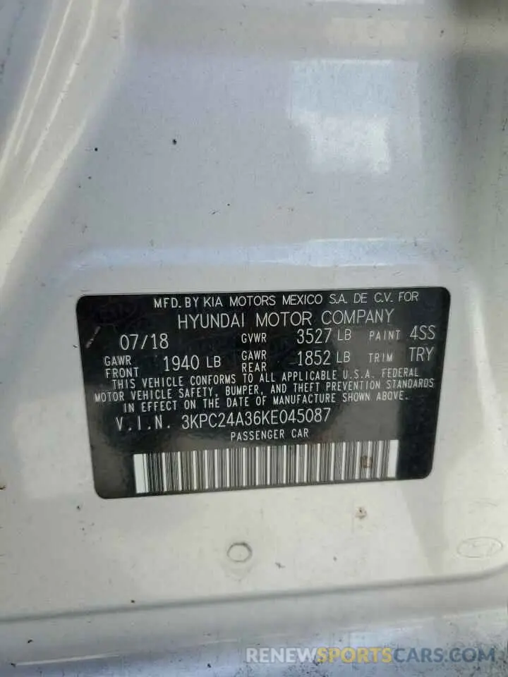 14 Photograph of a damaged car 3KPC24A36KE045087 HYUNDAI ACCENT 2019