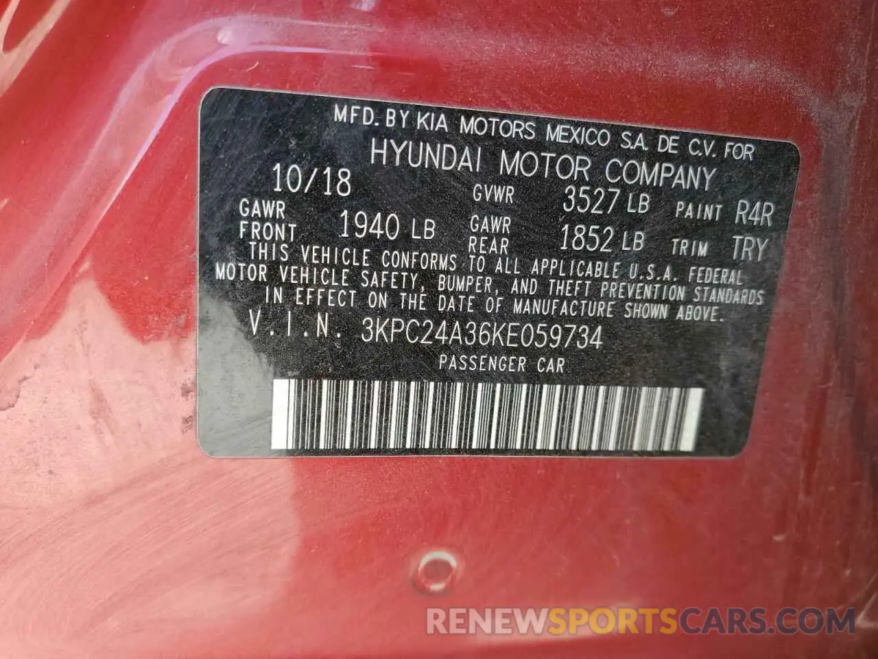 14 Photograph of a damaged car 3KPC24A36KE059734 HYUNDAI ACCENT 2019