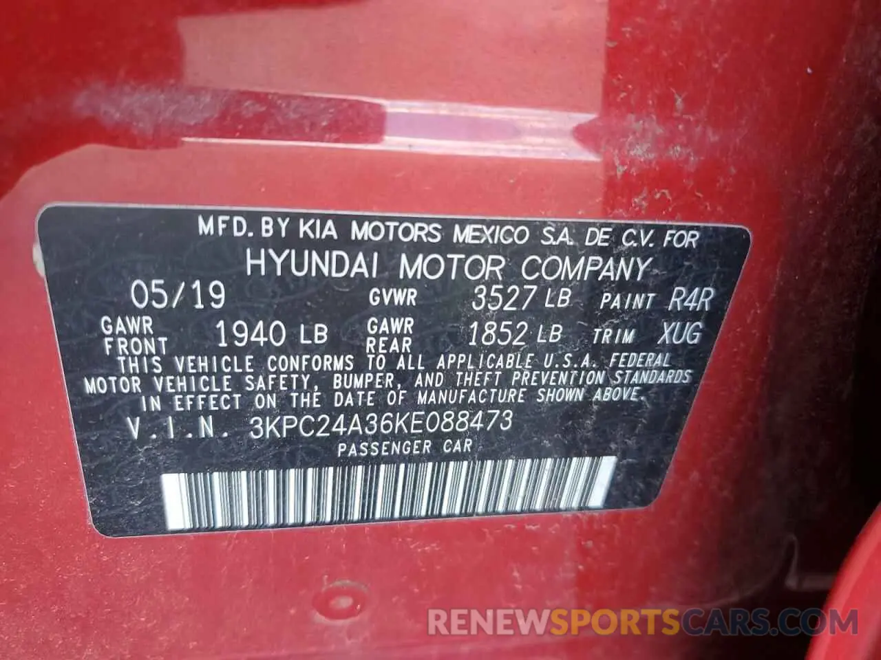 14 Photograph of a damaged car 3KPC24A36KE088473 HYUNDAI ACCENT 2019