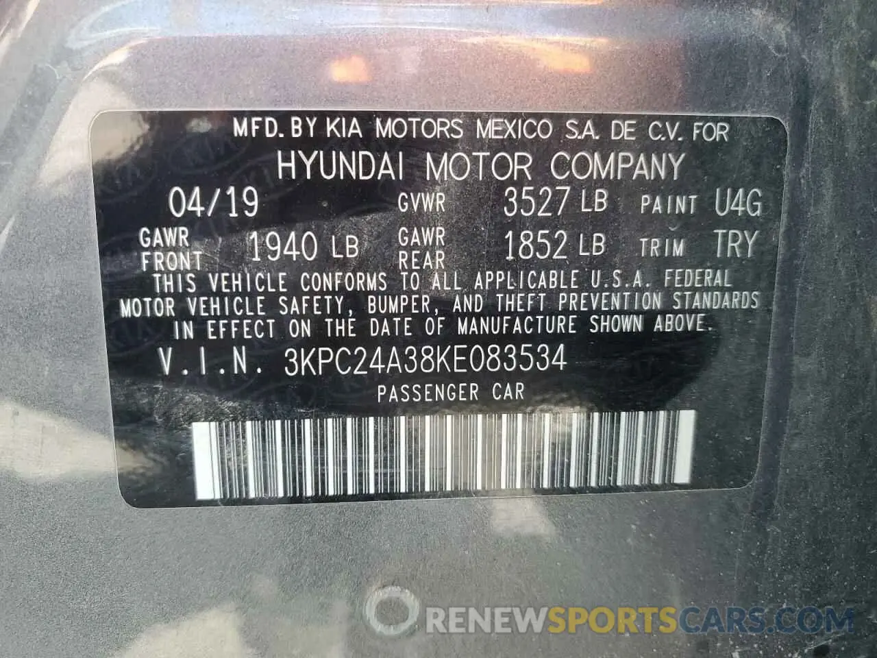 12 Photograph of a damaged car 3KPC24A38KE083534 HYUNDAI ACCENT 2019