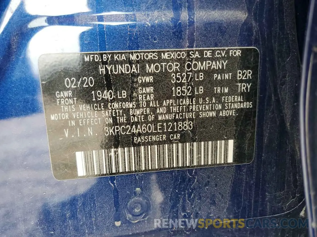 14 Photograph of a damaged car 3KPC24A60LE121883 HYUNDAI ACCENT 2020