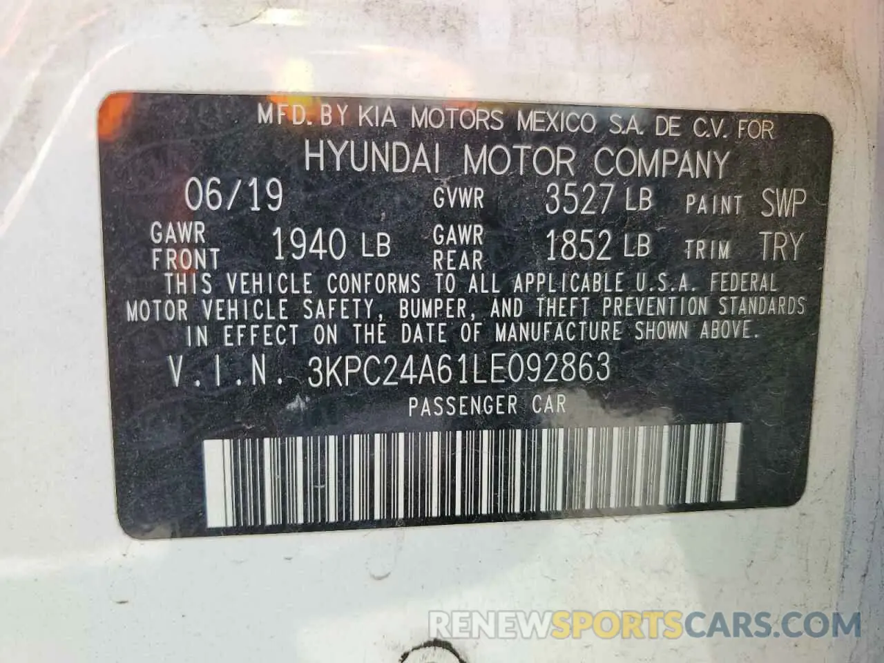 13 Photograph of a damaged car 3KPC24A61LE092863 HYUNDAI ACCENT 2020