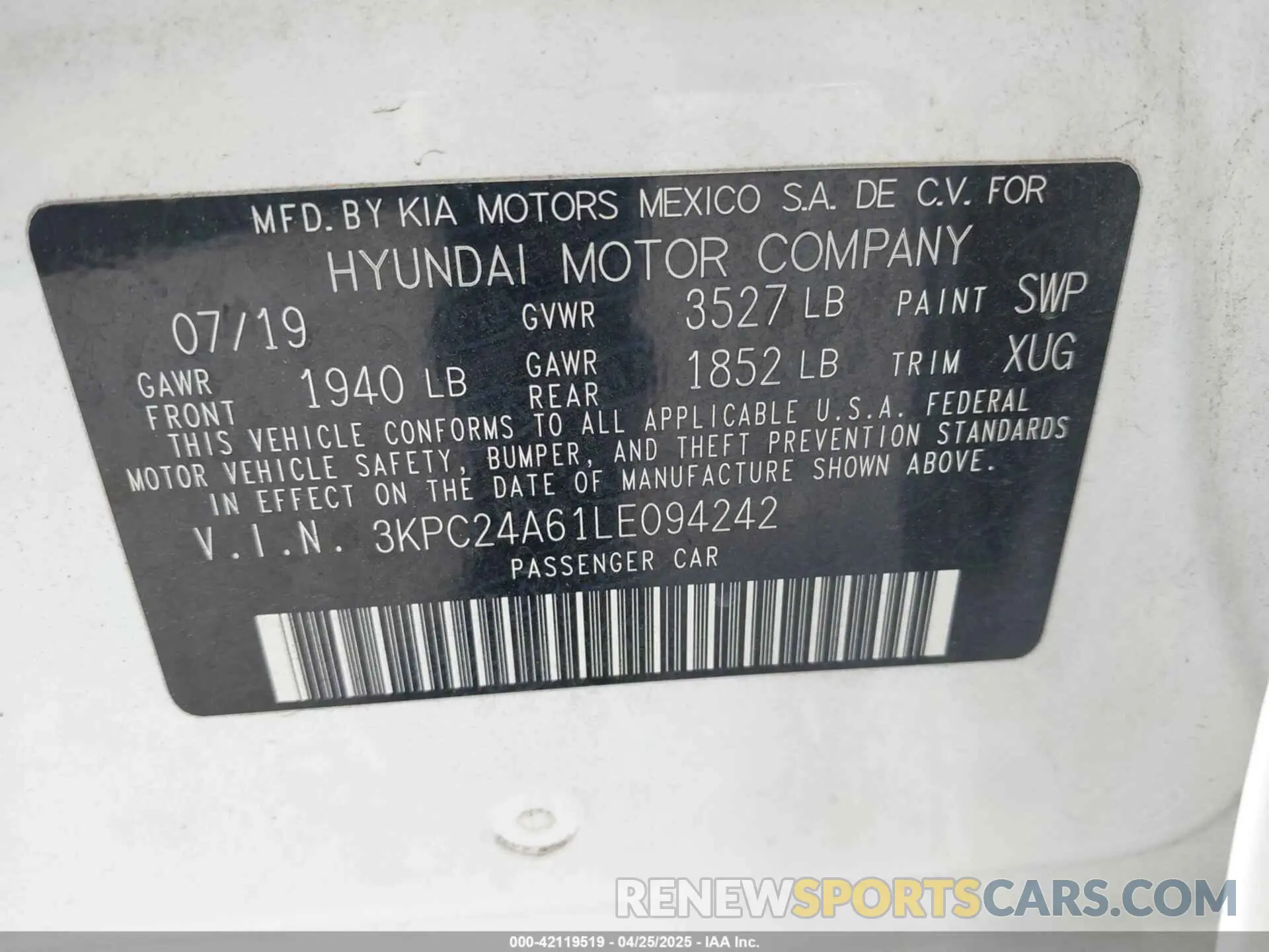 9 Photograph of a damaged car 3KPC24A61LE094242 HYUNDAI ACCENT 2020