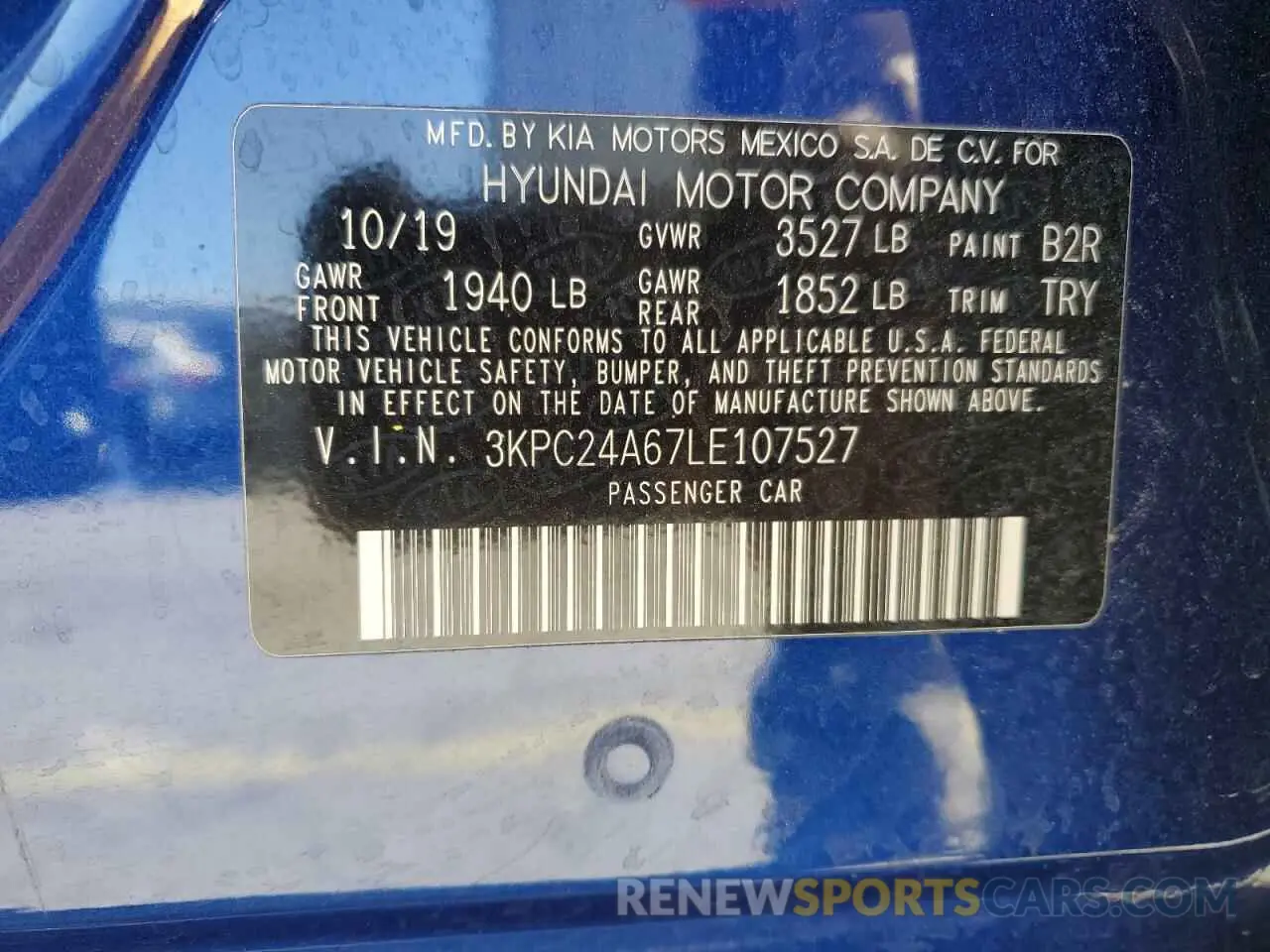 13 Photograph of a damaged car 3KPC24A67LE107527 HYUNDAI ACCENT 2020