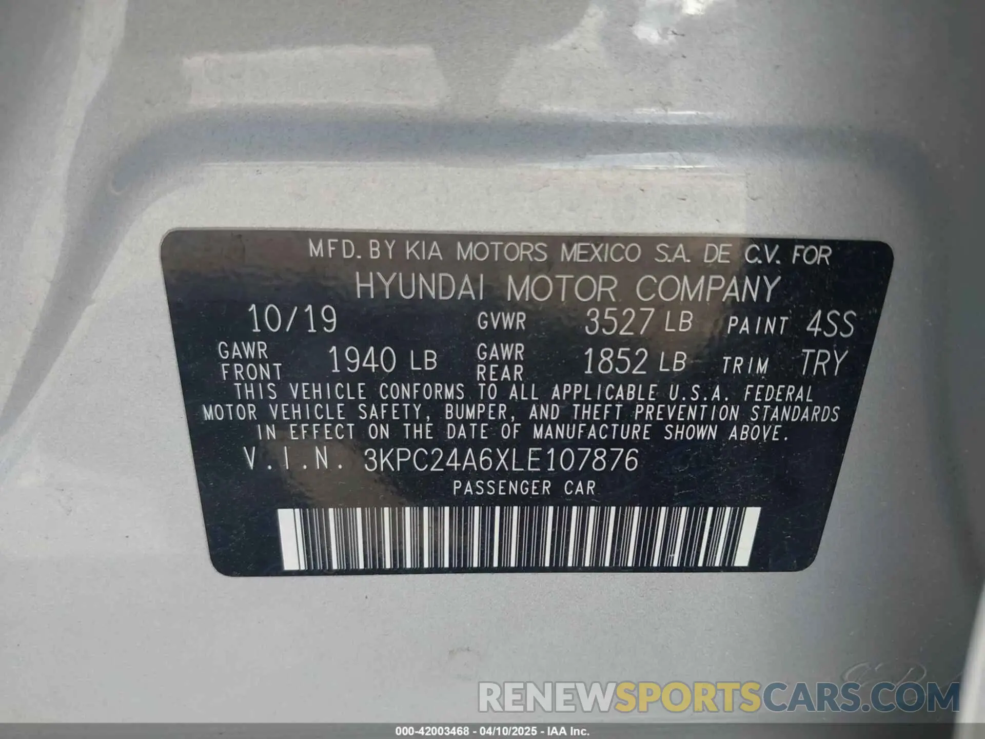 9 Photograph of a damaged car 3KPC24A6XLE107876 HYUNDAI ACCENT 2020
