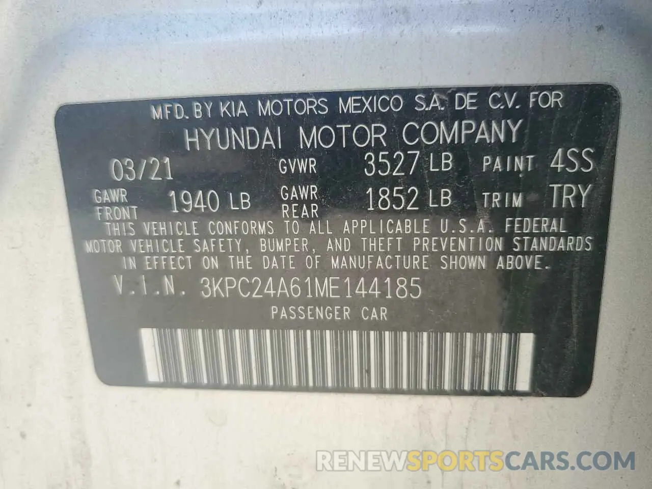 13 Photograph of a damaged car 3KPC24A61ME144185 HYUNDAI ACCENT 2021