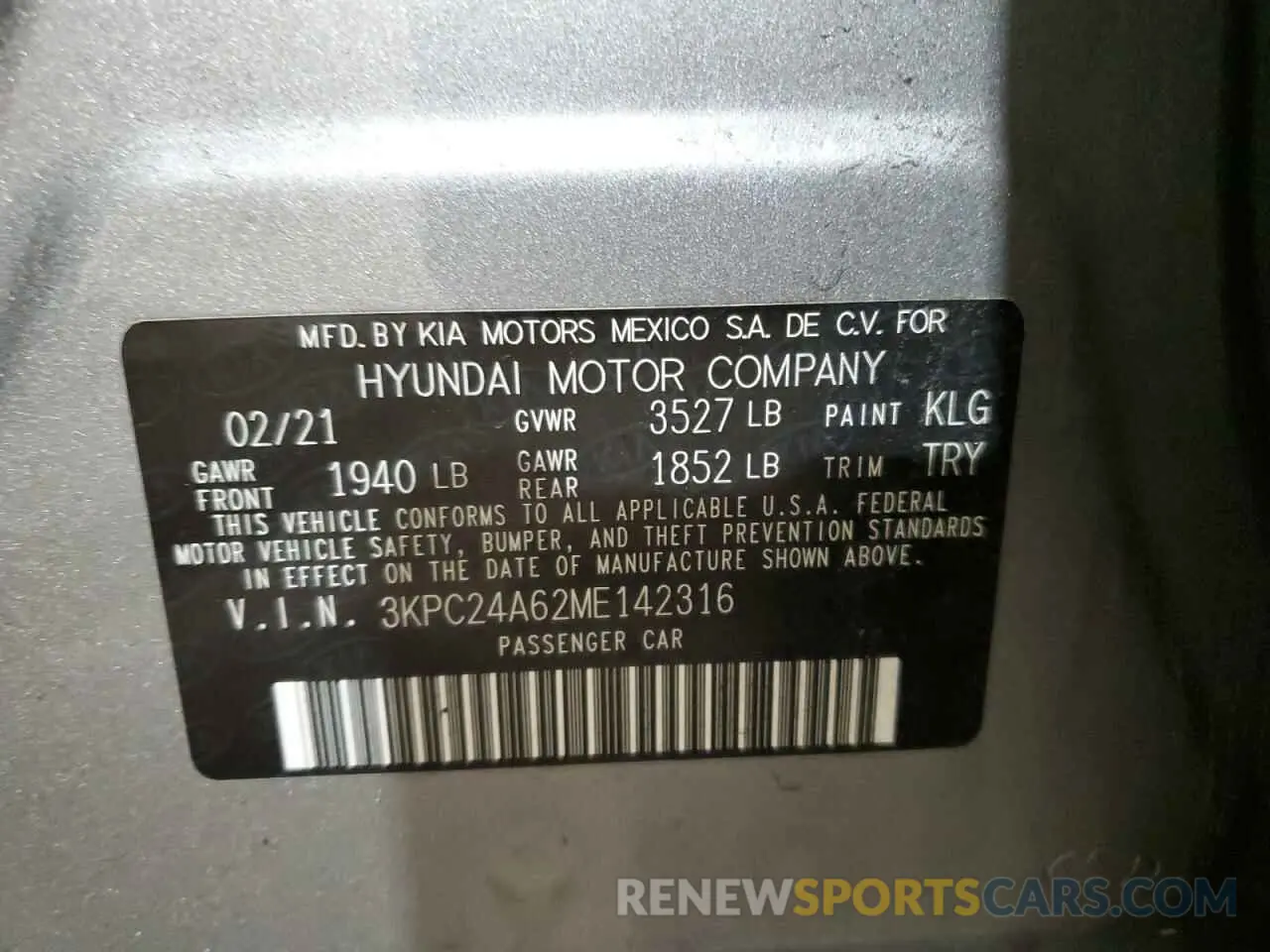 14 Photograph of a damaged car 3KPC24A62ME142316 HYUNDAI ACCENT 2021