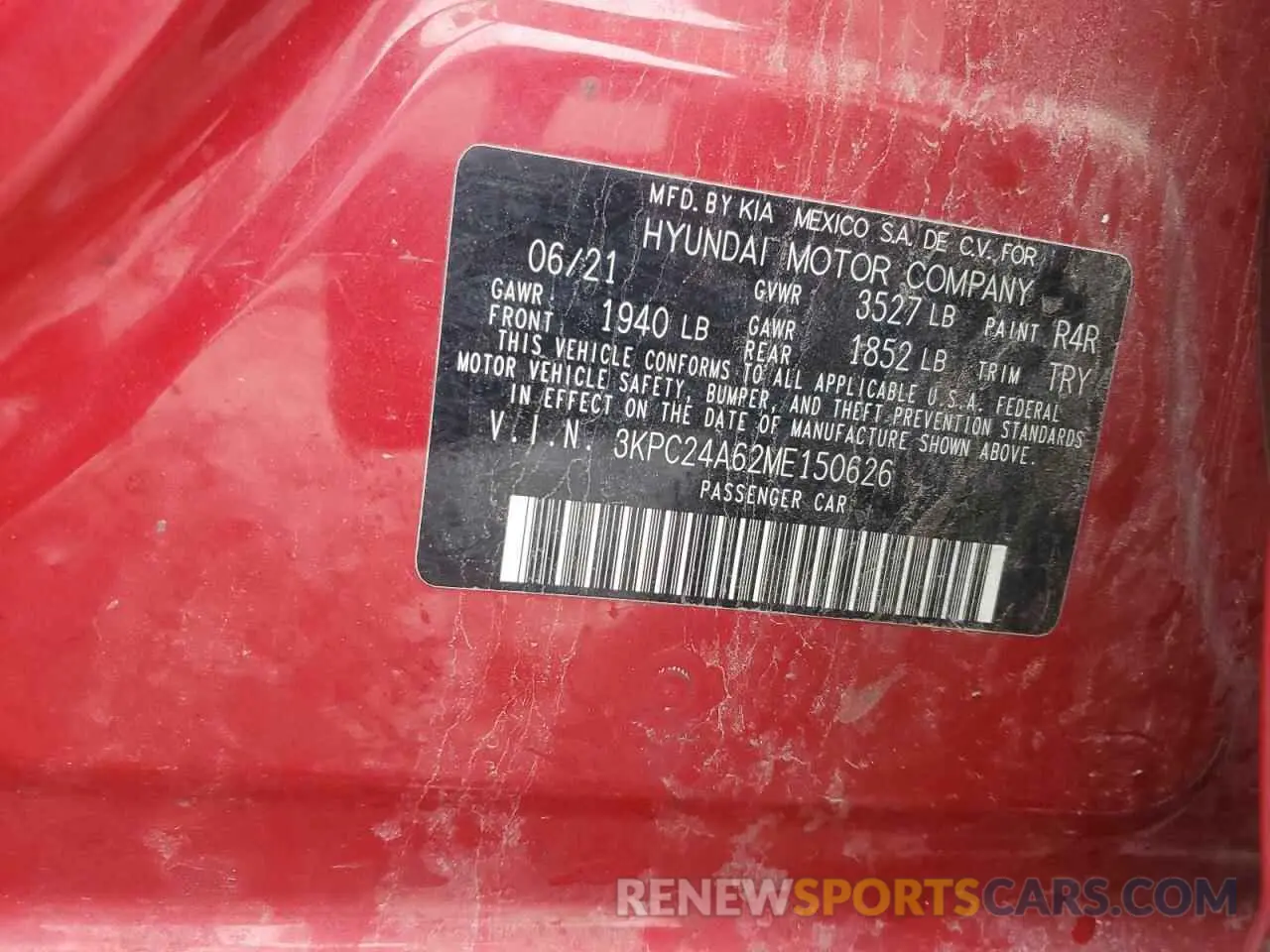 14 Photograph of a damaged car 3KPC24A62ME150626 HYUNDAI ACCENT 2021