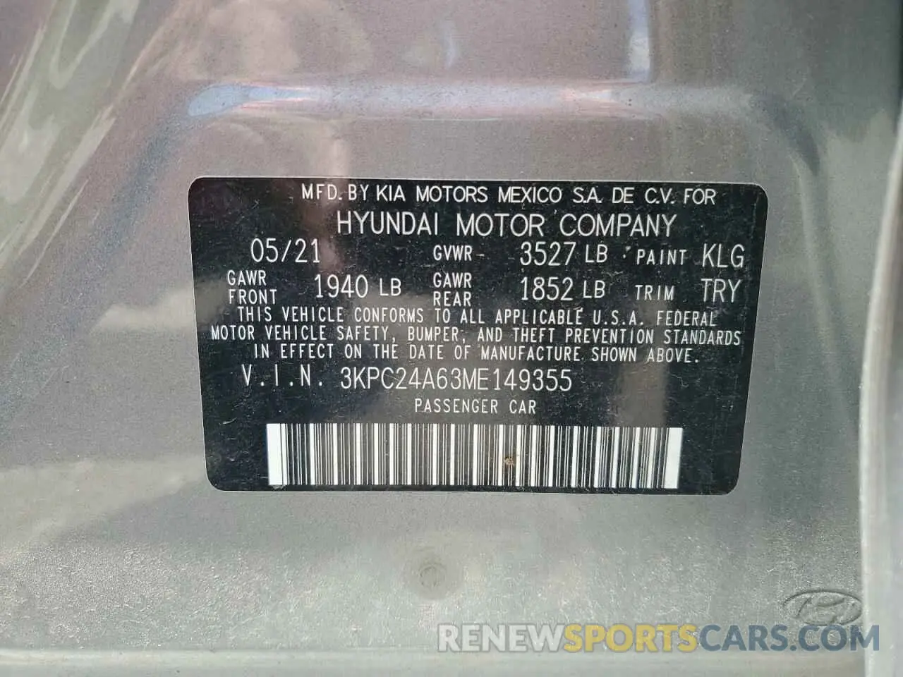 12 Photograph of a damaged car 3KPC24A63ME149355 HYUNDAI ACCENT 2021