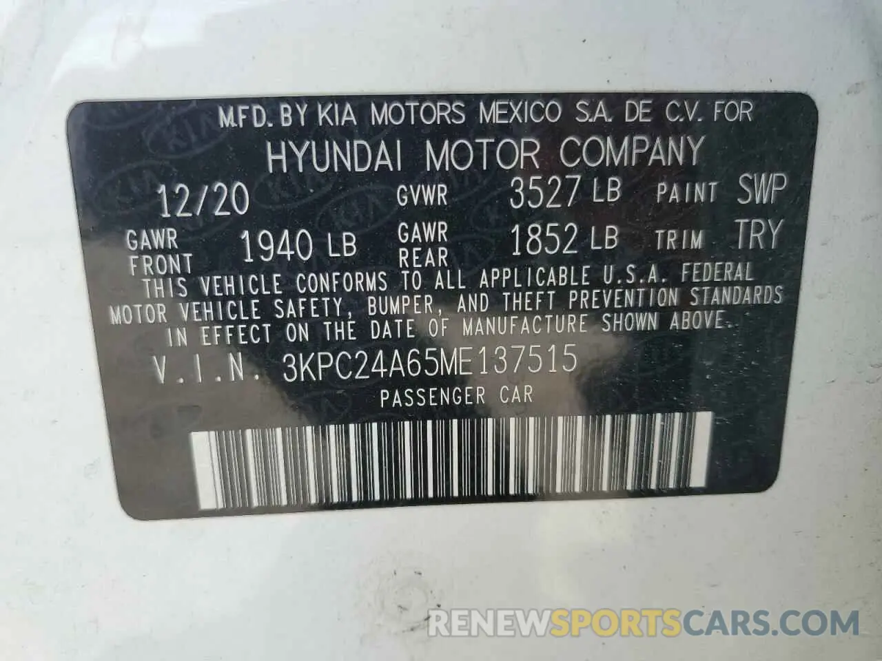 14 Photograph of a damaged car 3KPC24A65ME137515 HYUNDAI ACCENT 2021