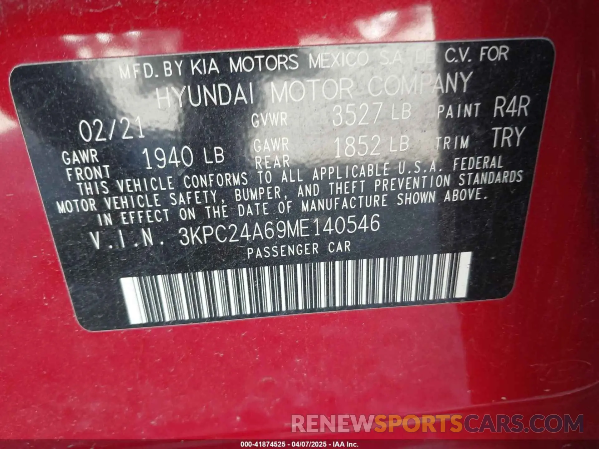 9 Photograph of a damaged car 3KPC24A69ME140546 HYUNDAI ACCENT 2021