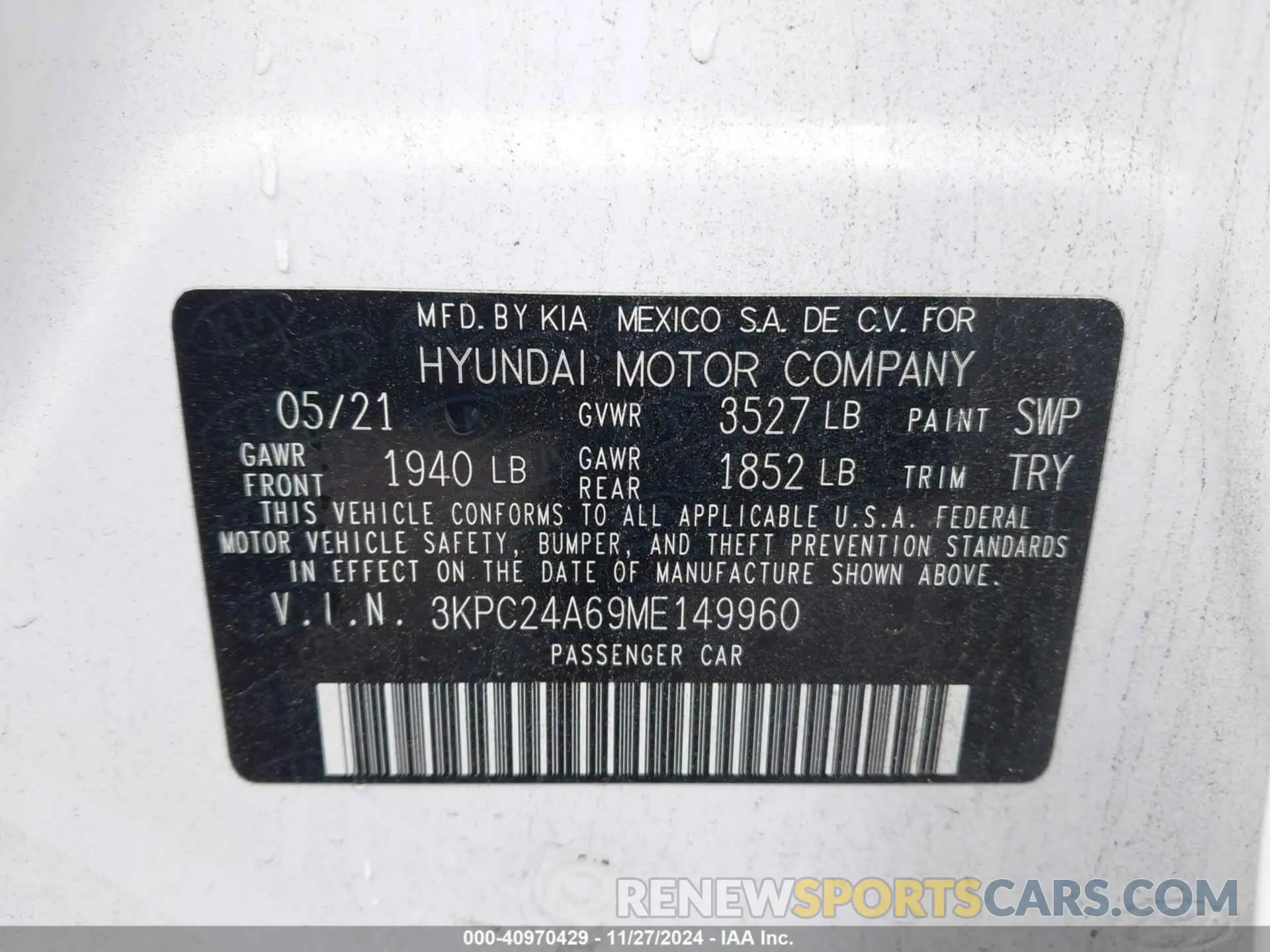 9 Фотография поврежденного автомобиля 3KPC24A69ME149960 HYUNDAI ACCENT 2021