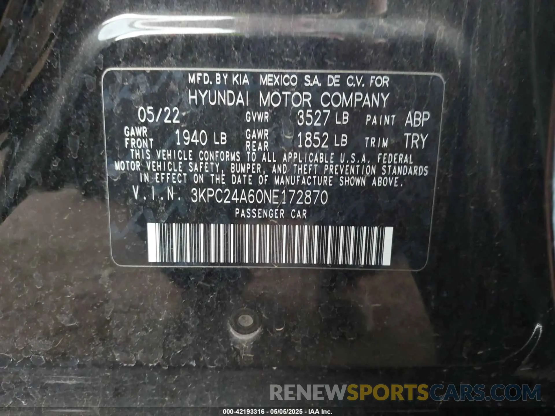 9 Фотография поврежденного автомобиля 3KPC24A60NE172870 HYUNDAI ACCENT 2022