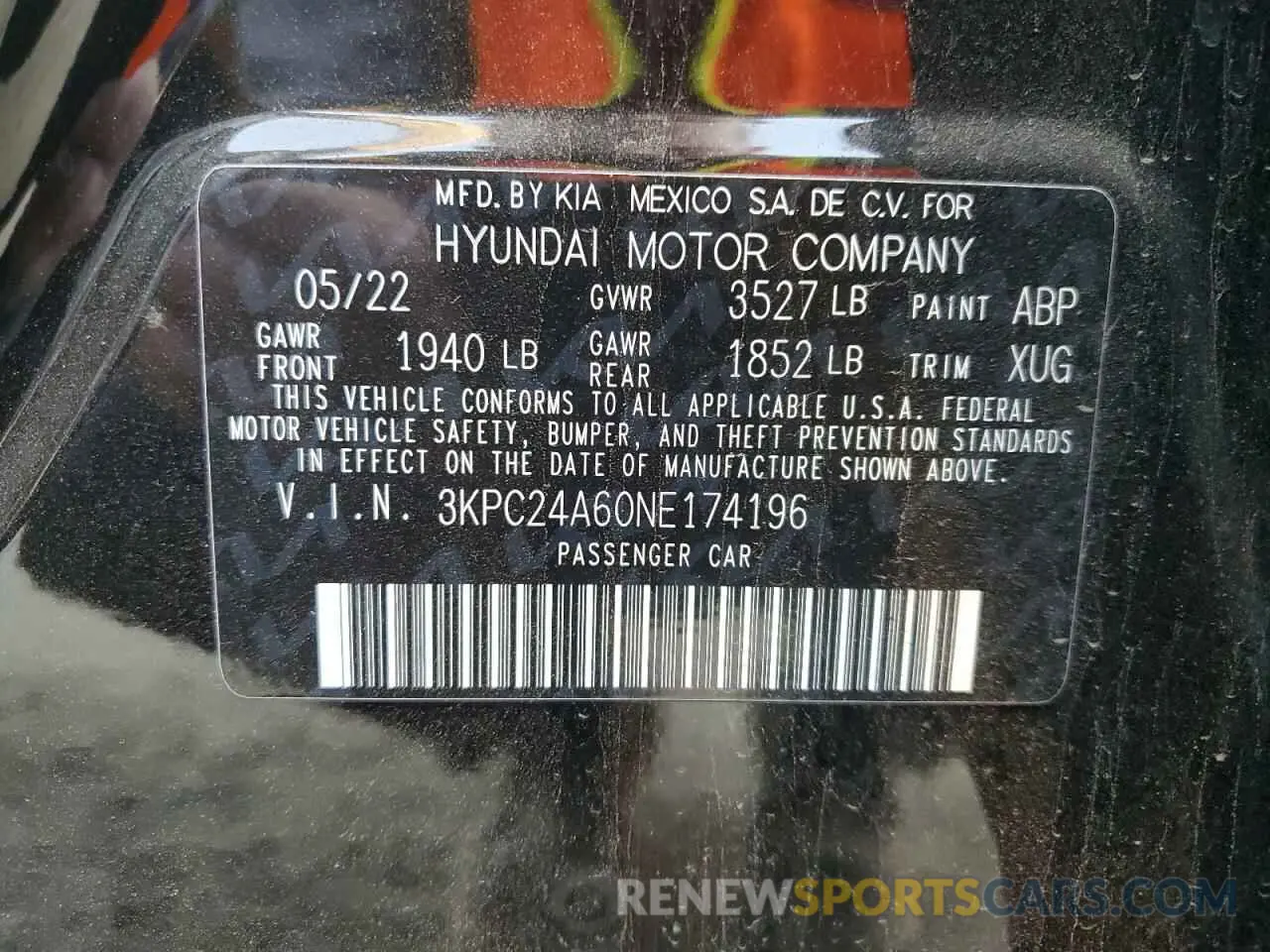 12 Photograph of a damaged car 3KPC24A60NE174196 HYUNDAI ACCENT 2022