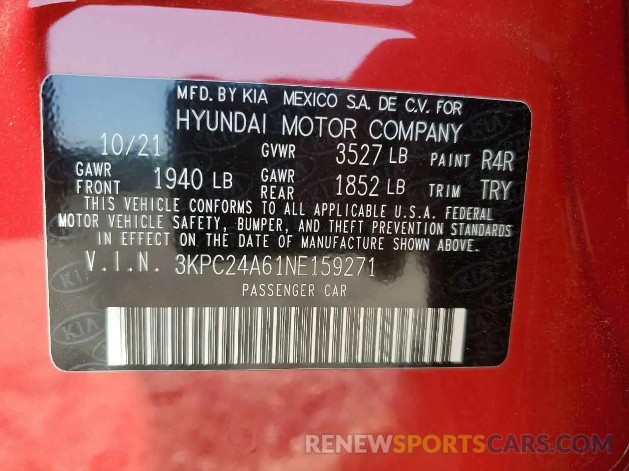 12 Photograph of a damaged car 3KPC24A61NE159271 HYUNDAI ACCENT 2022