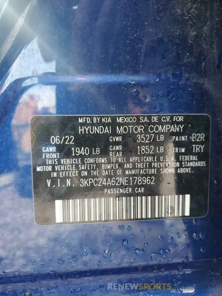 14 Photograph of a damaged car 3KPC24A62NE178962 HYUNDAI ACCENT 2022