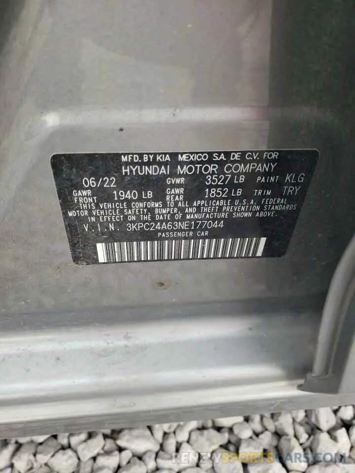 12 Photograph of a damaged car 3KPC24A63NE177044 HYUNDAI ACCENT 2022