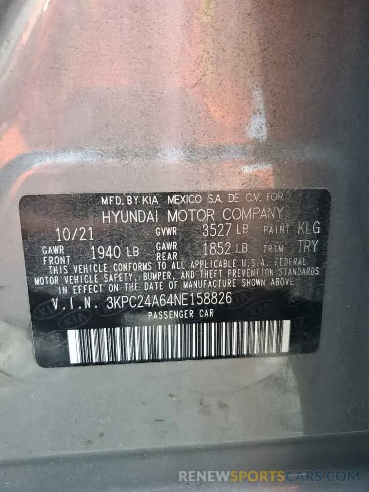 13 Фотография поврежденного автомобиля 3KPC24A64NE158826 HYUNDAI ACCENT 2022