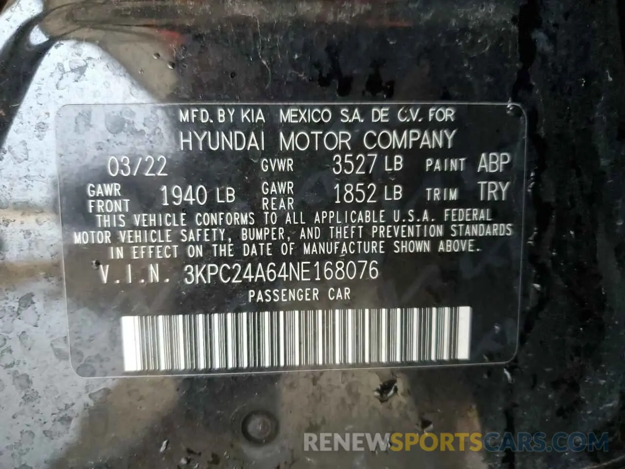 14 Фотография поврежденного автомобиля 3KPC24A64NE168076 HYUNDAI ACCENT 2022