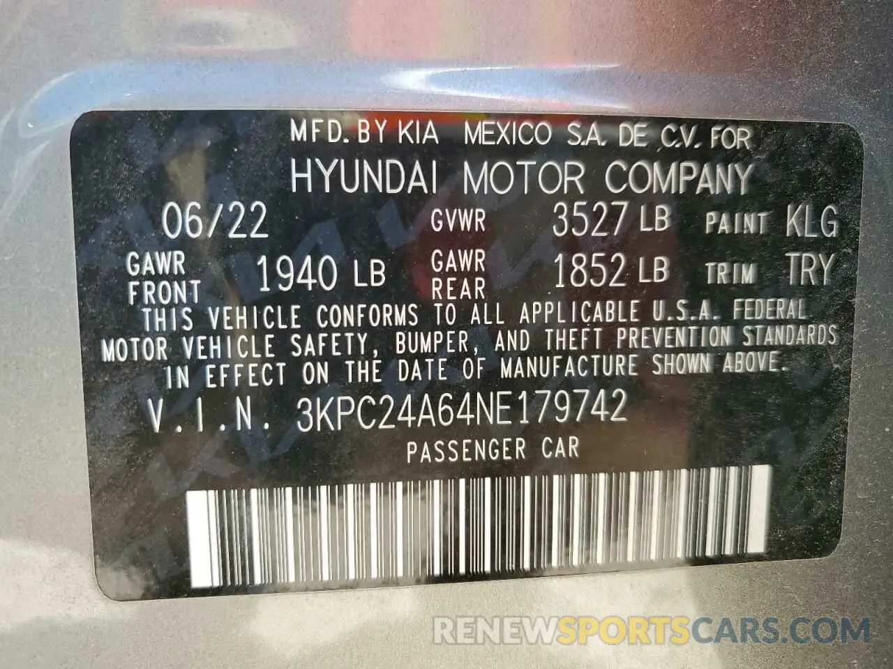13 Photograph of a damaged car 3KPC24A64NE179742 HYUNDAI ACCENT 2022