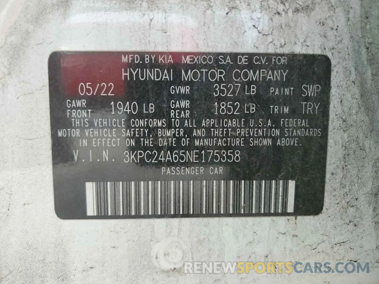 13 Photograph of a damaged car 3KPC24A65NE175358 HYUNDAI ACCENT 2022