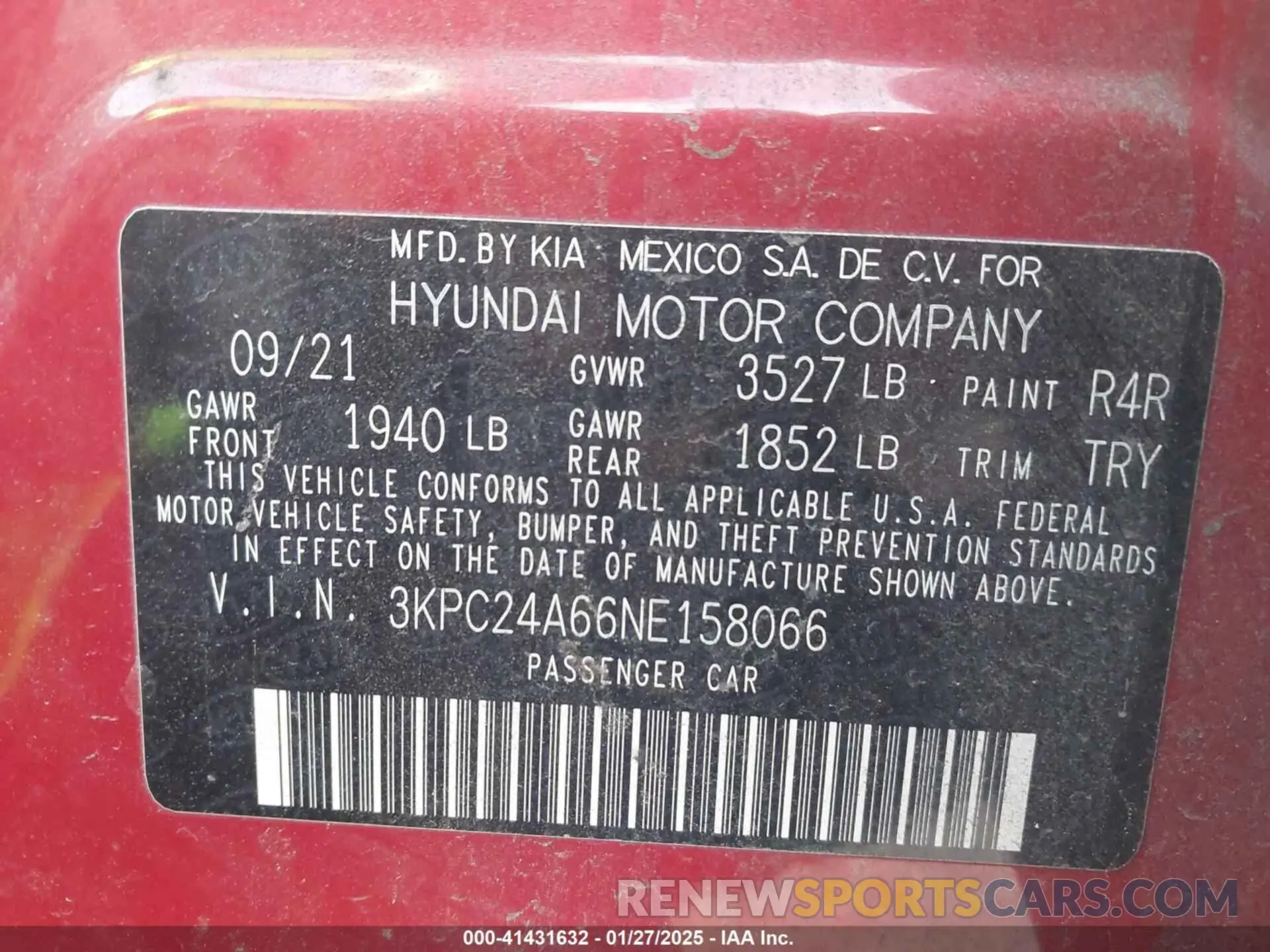 9 Фотография поврежденного автомобиля 3KPC24A66NE158066 HYUNDAI ACCENT 2022