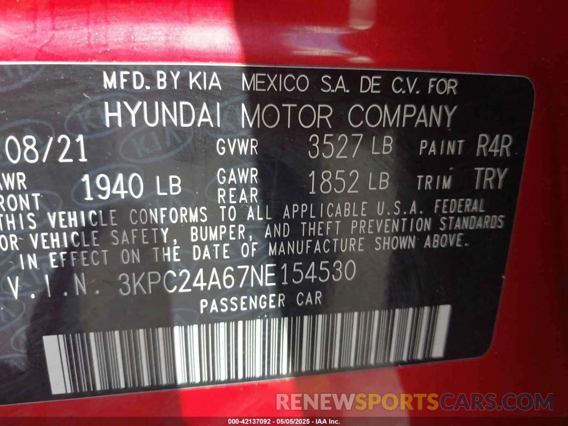 9 Фотография поврежденного автомобиля 3KPC24A67NE154530 HYUNDAI ACCENT 2022
