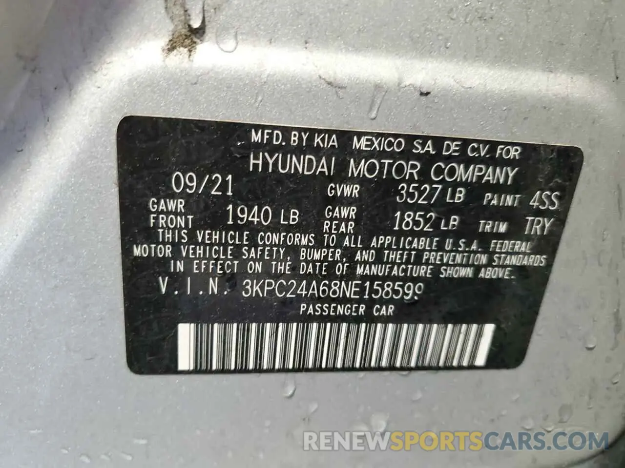 12 Photograph of a damaged car 3KPC24A68NE158599 HYUNDAI ACCENT 2022