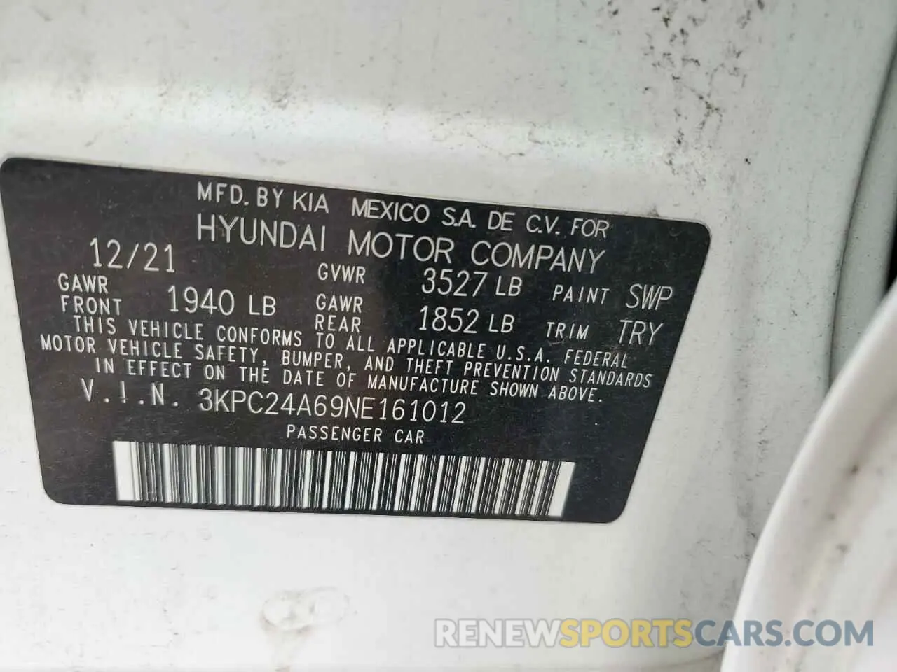 12 Фотография поврежденного автомобиля 3KPC24A69NE161012 HYUNDAI ACCENT 2022