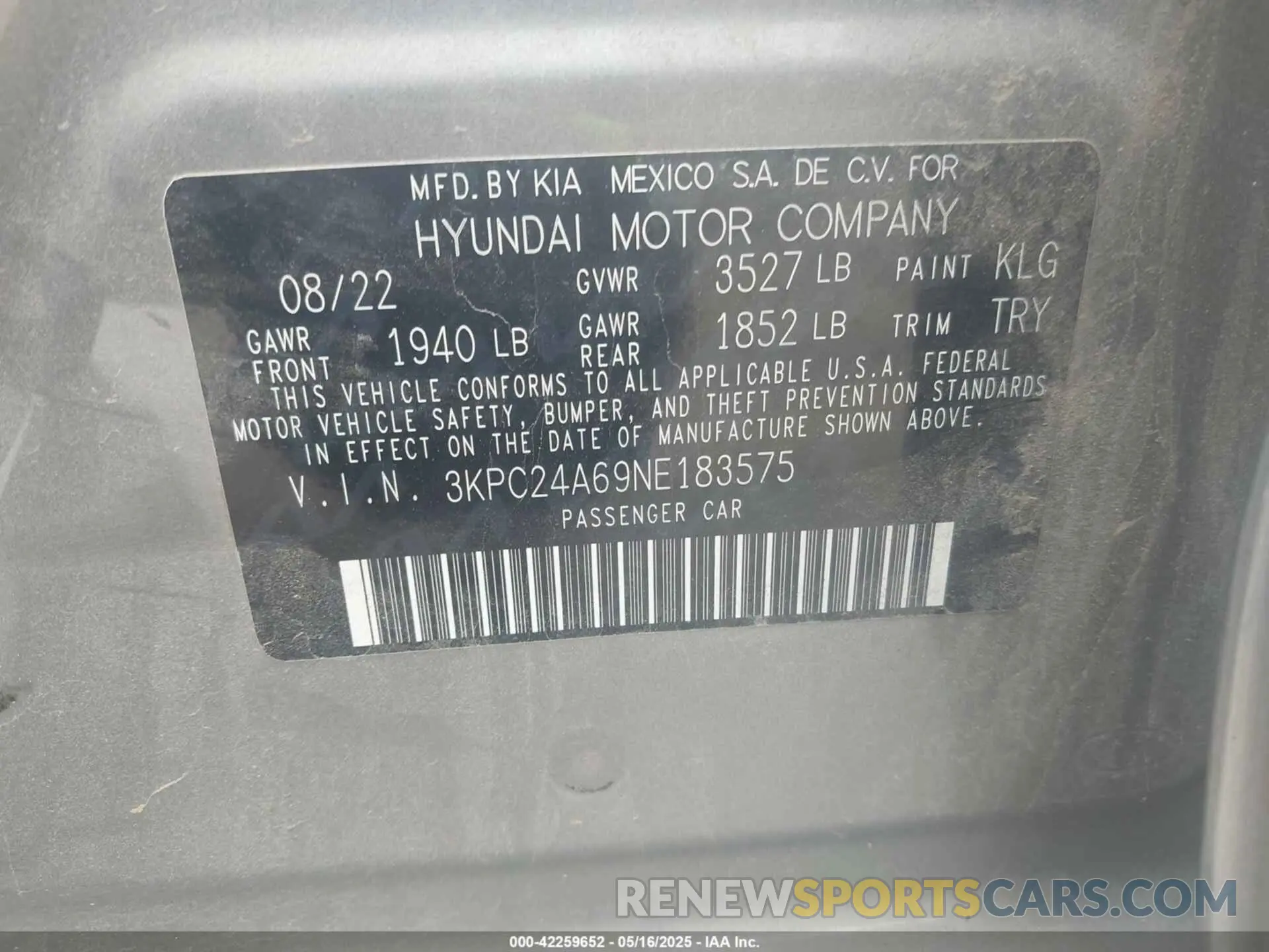9 Photograph of a damaged car 3KPC24A69NE183575 HYUNDAI ACCENT 2022