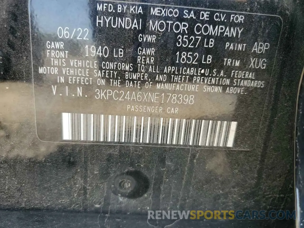 12 Фотография поврежденного автомобиля 3KPC24A6XNE178398 HYUNDAI ACCENT 2022