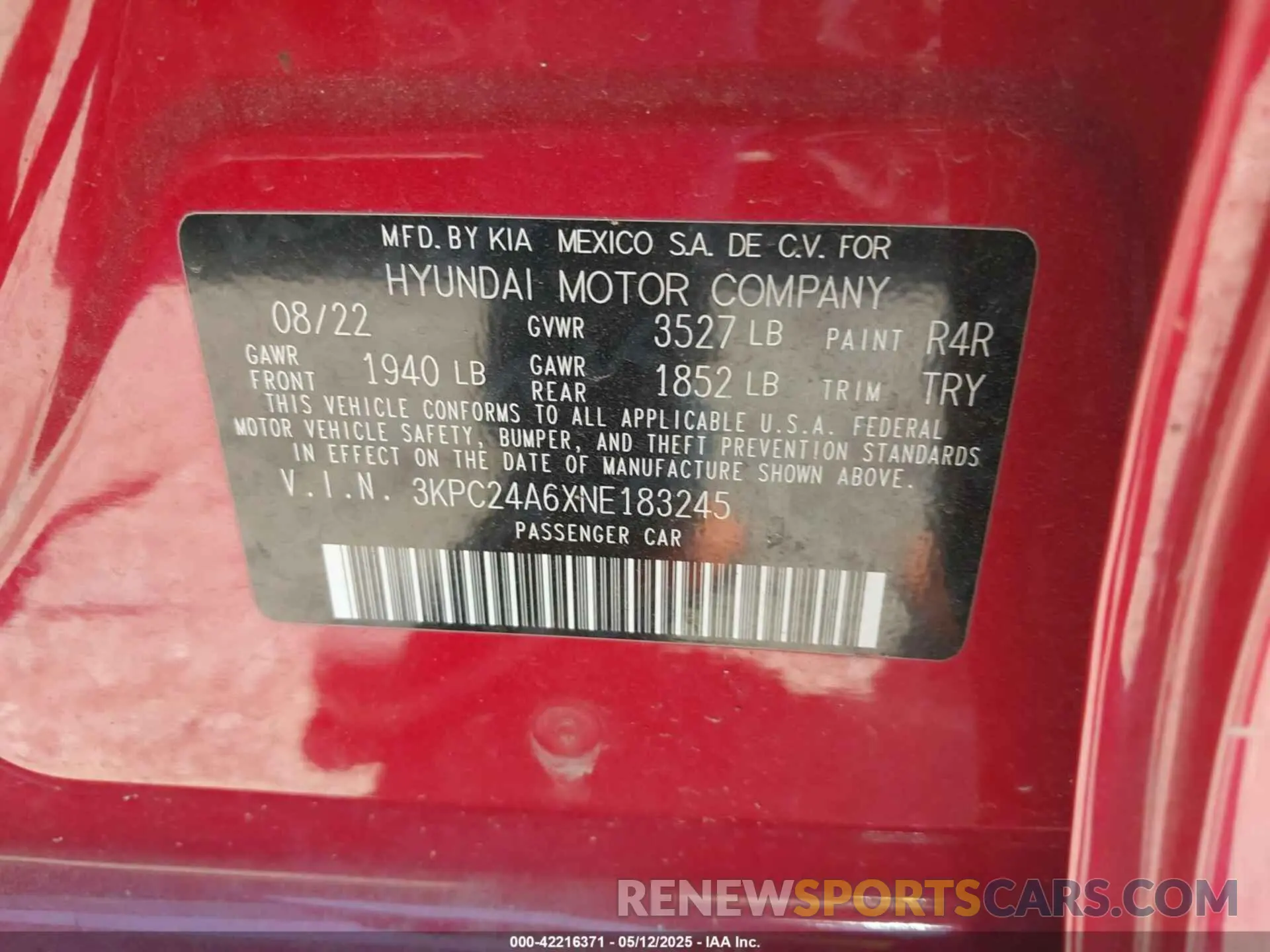 9 Photograph of a damaged car 3KPC24A6XNE183245 HYUNDAI ACCENT 2022