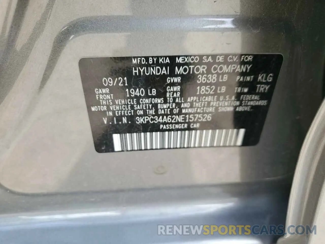 12 Photograph of a damaged car 3KPC34A62NE157526 HYUNDAI ACCENT 2022