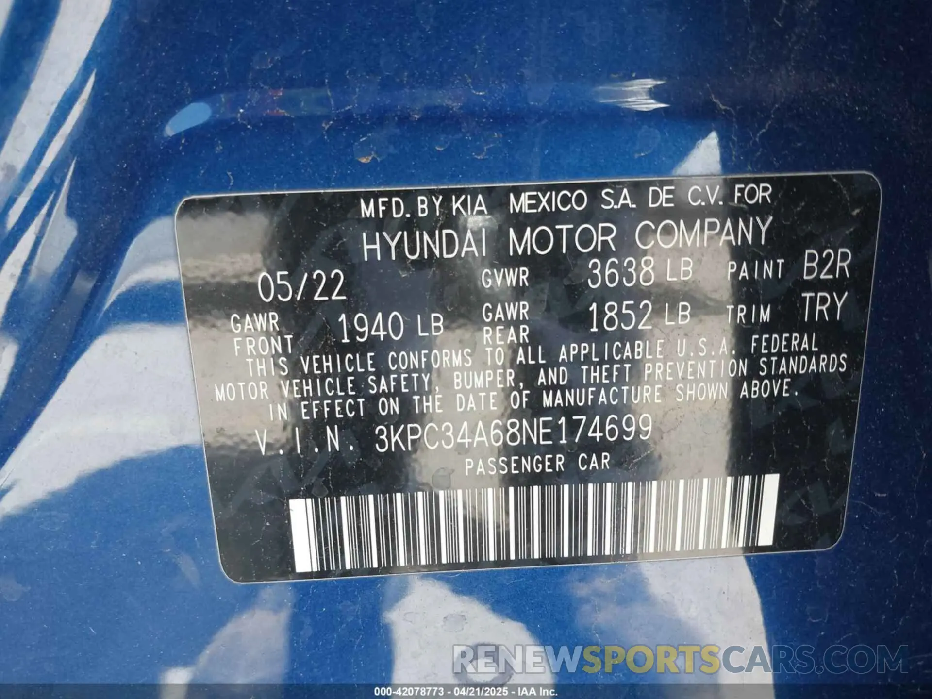 9 Photograph of a damaged car 3KPC34A68NE174699 HYUNDAI ACCENT 2022