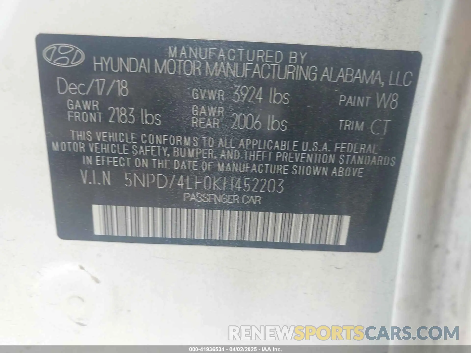 9 Фотография поврежденного автомобиля 5NPD74LF0KH452203 HYUNDAI ELANTRA 2019