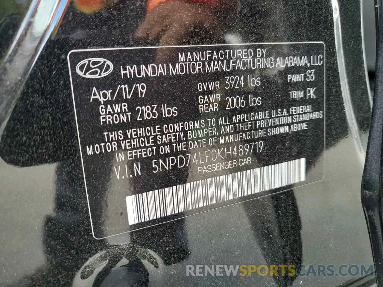 14 Photograph of a damaged car 5NPD74LF0KH489719 HYUNDAI ELANTRA 2019