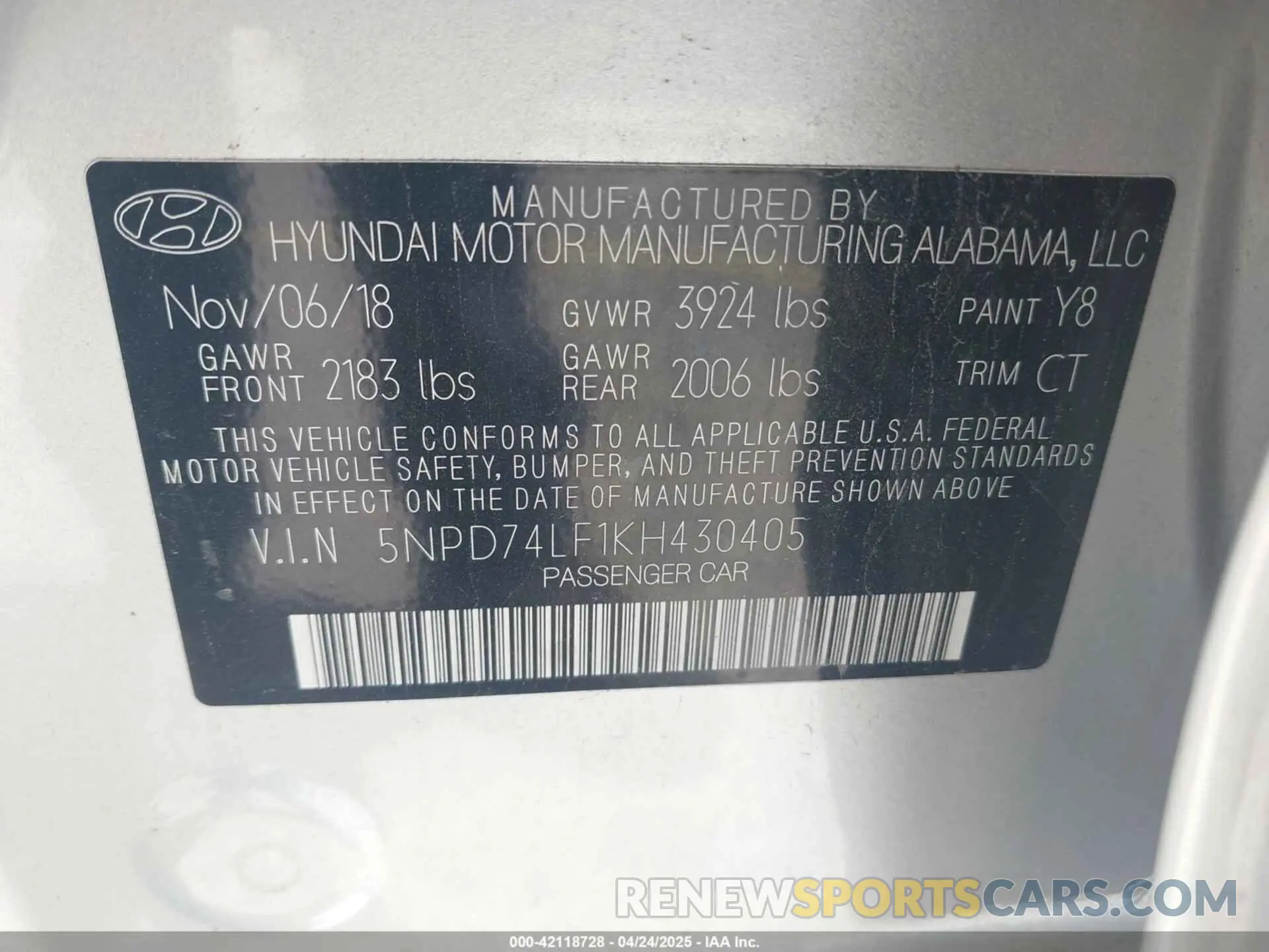 9 Photograph of a damaged car 5NPD74LF1KH430405 HYUNDAI ELANTRA 2019
