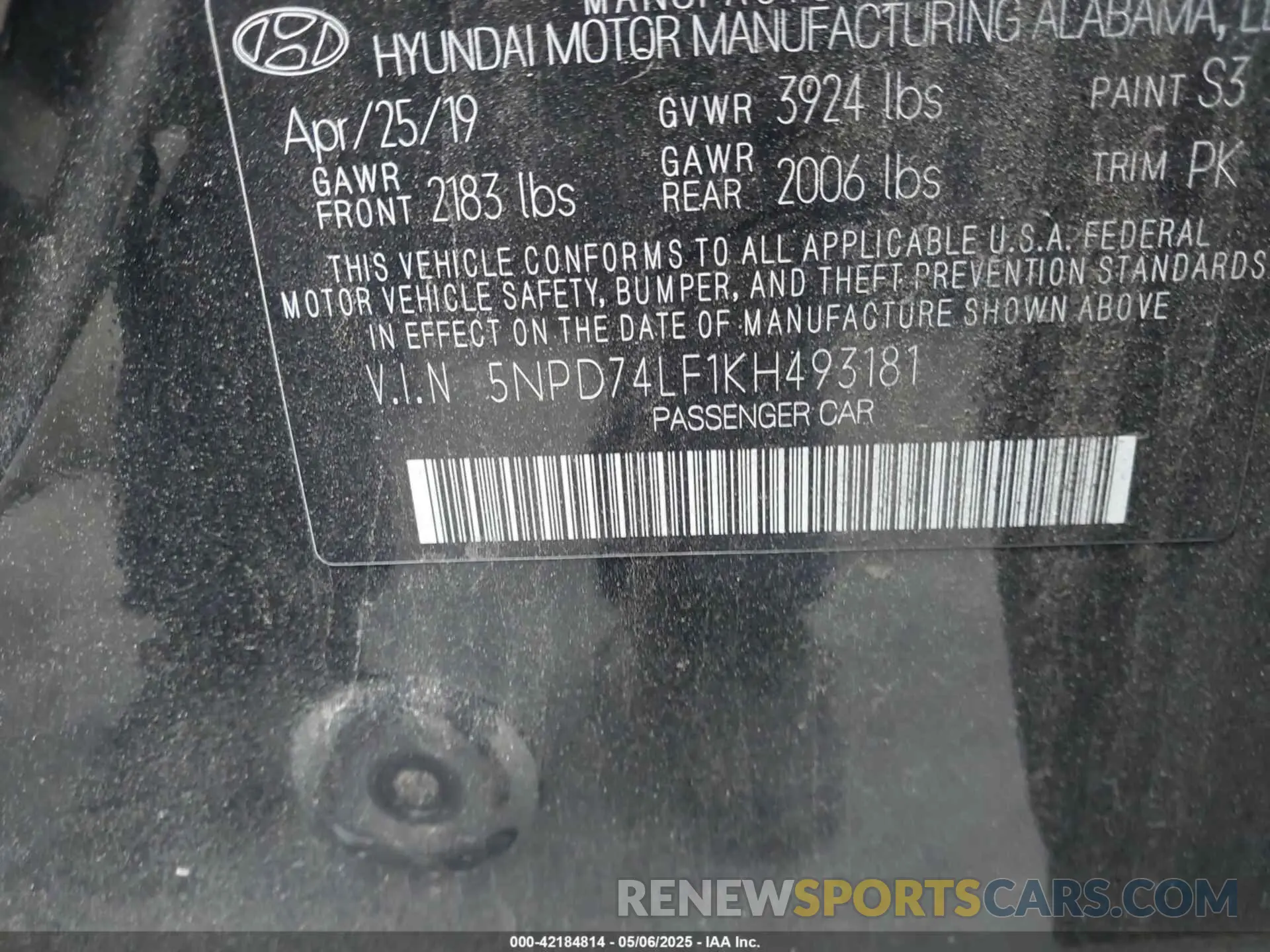 9 Photograph of a damaged car 5NPD74LF1KH493181 HYUNDAI ELANTRA 2019
