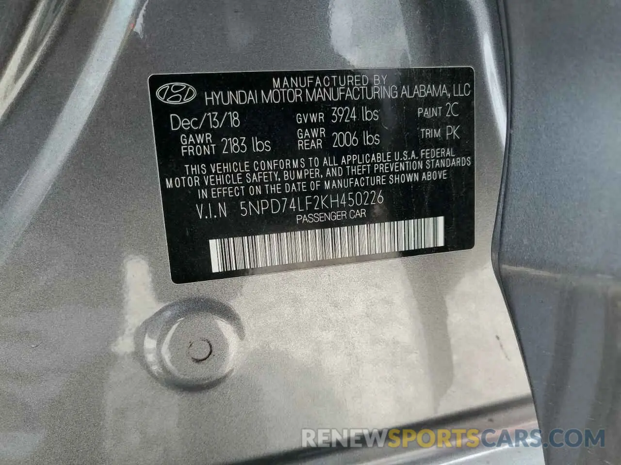 12 Фотография поврежденного автомобиля 5NPD74LF2KH450226 HYUNDAI ELANTRA 2019