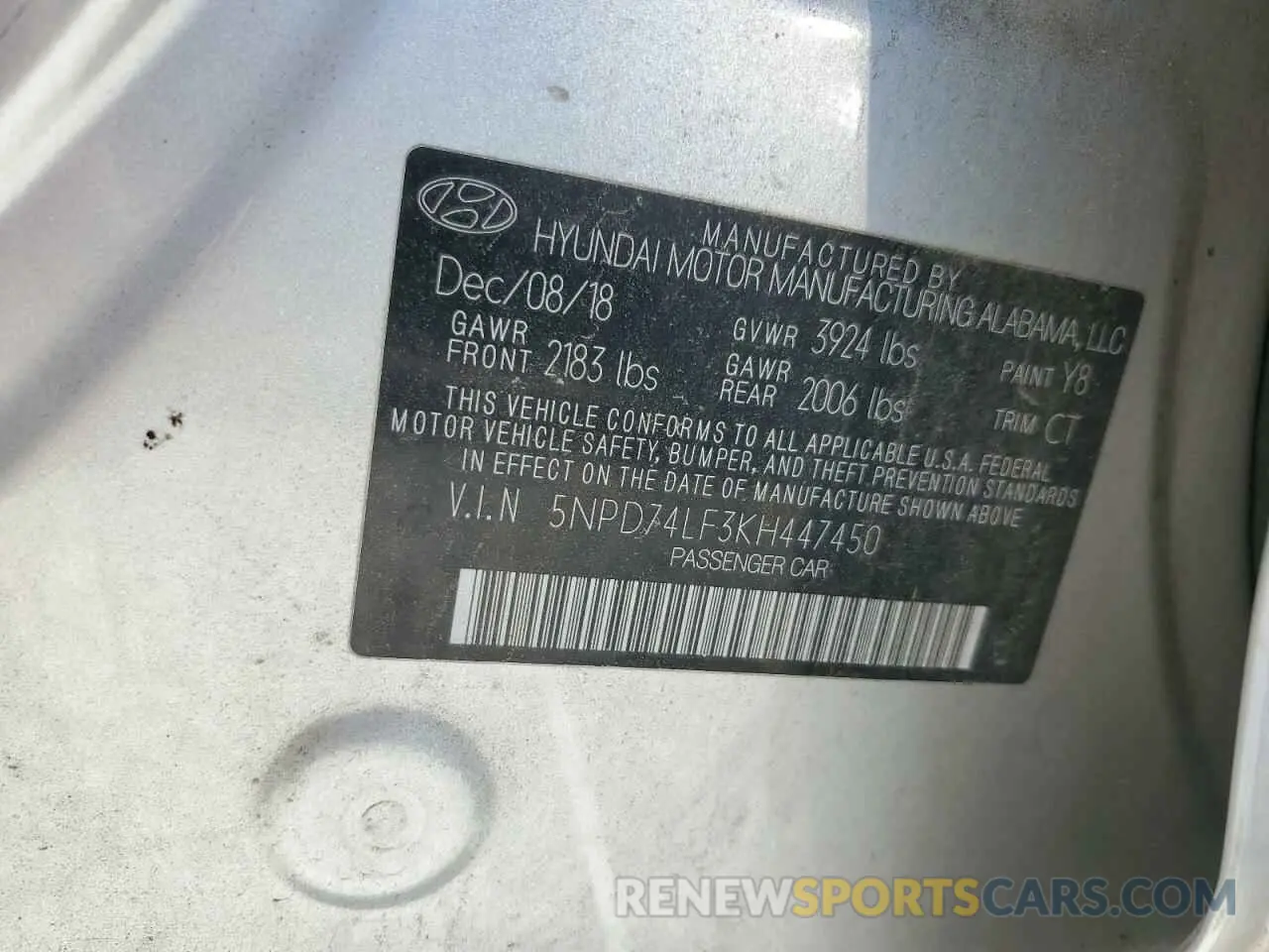13 Photograph of a damaged car 5NPD74LF3KH447450 HYUNDAI ELANTRA 2019