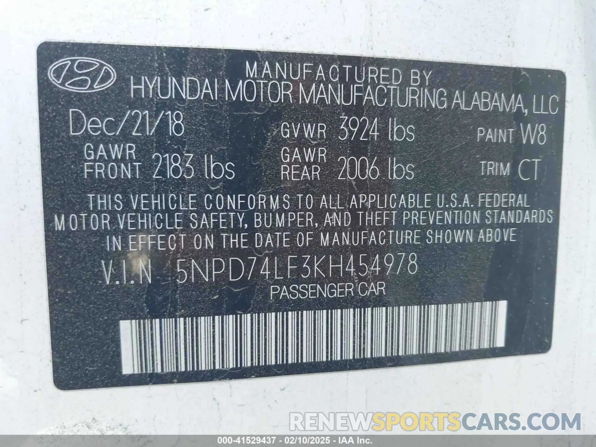 9 Фотография поврежденного автомобиля 5NPD74LF3KH454978 HYUNDAI ELANTRA 2019