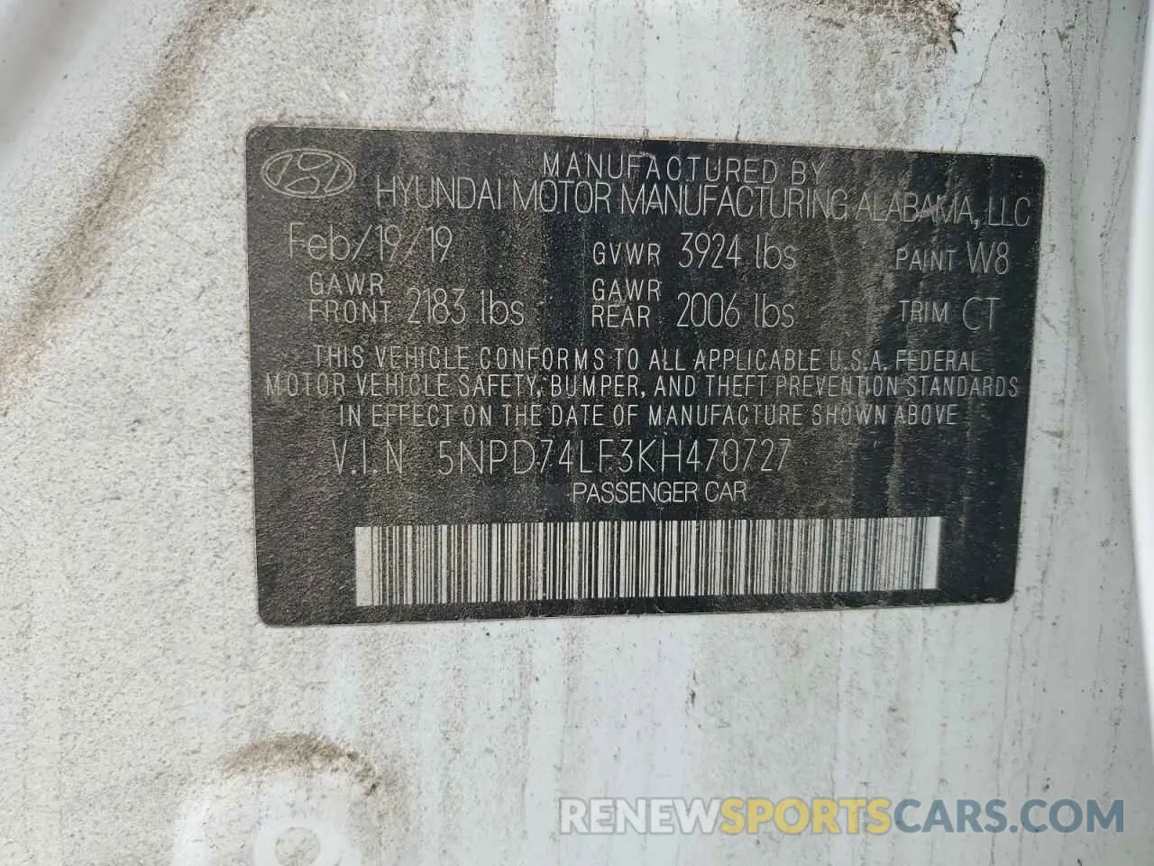 12 Photograph of a damaged car 5NPD74LF3KH470727 HYUNDAI ELANTRA 2019