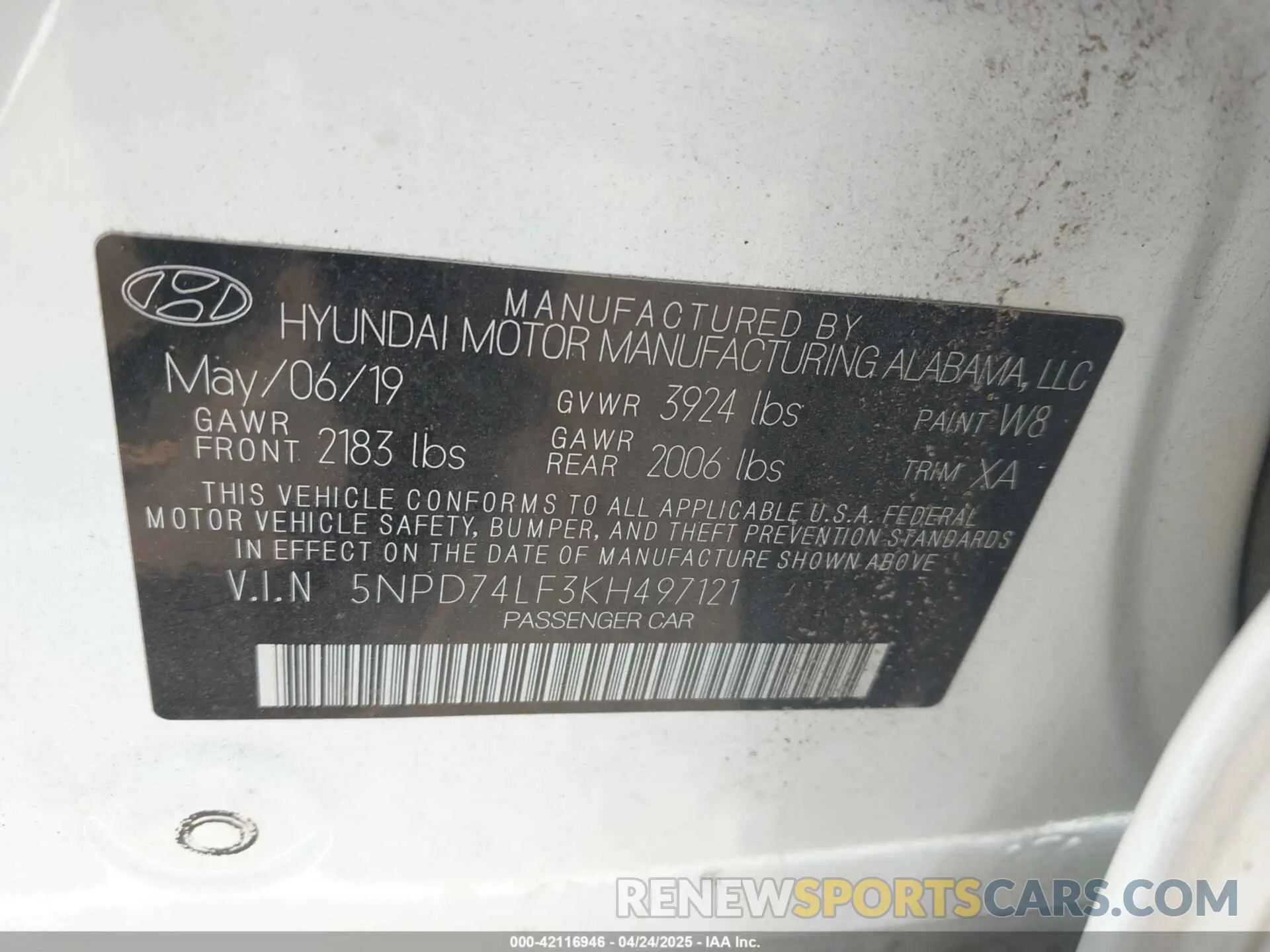 9 Фотография поврежденного автомобиля 5NPD74LF3KH497121 HYUNDAI ELANTRA 2019