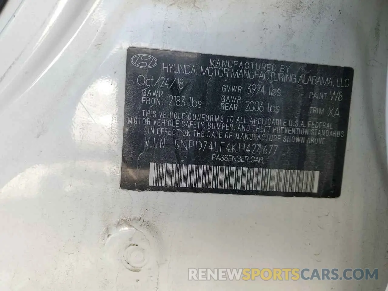 12 Photograph of a damaged car 5NPD74LF4KH424677 HYUNDAI ELANTRA 2019
