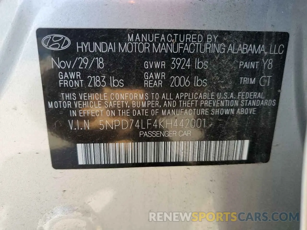 12 Photograph of a damaged car 5NPD74LF4KH442001 HYUNDAI ELANTRA 2019
