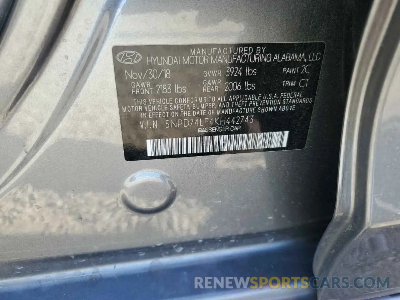 12 Photograph of a damaged car 5NPD74LF4KH442743 HYUNDAI ELANTRA 2019