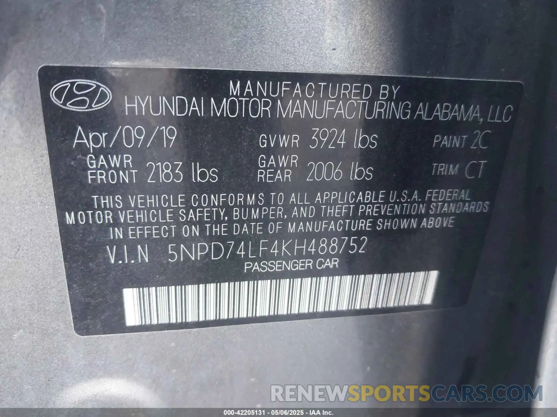 9 Photograph of a damaged car 5NPD74LF4KH488752 HYUNDAI ELANTRA 2019