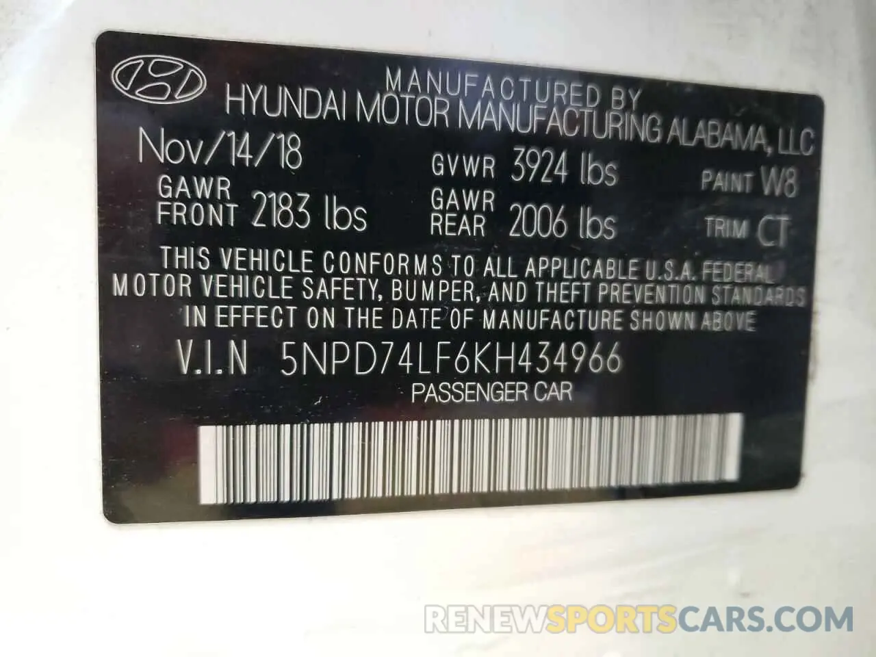 12 Фотография поврежденного автомобиля 5NPD74LF6KH434966 HYUNDAI ELANTRA 2019
