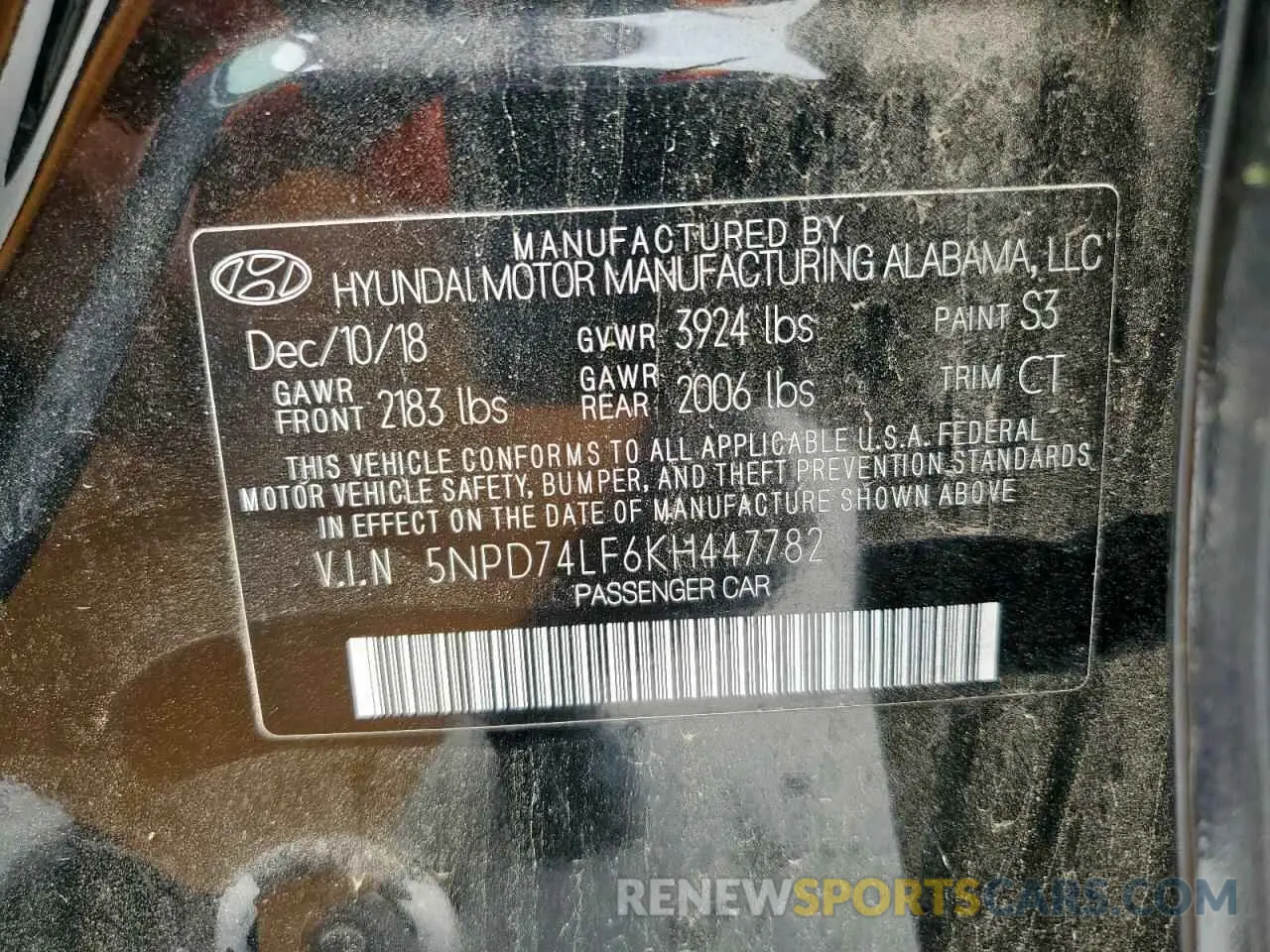 13 Photograph of a damaged car 5NPD74LF6KH447782 HYUNDAI ELANTRA 2019