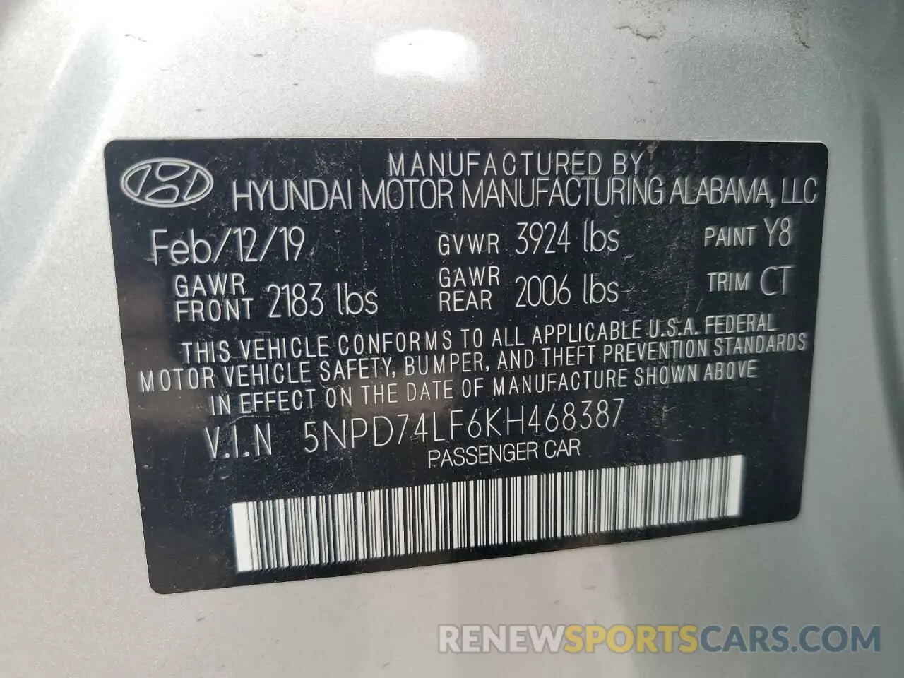 12 Фотография поврежденного автомобиля 5NPD74LF6KH468387 HYUNDAI ELANTRA 2019
